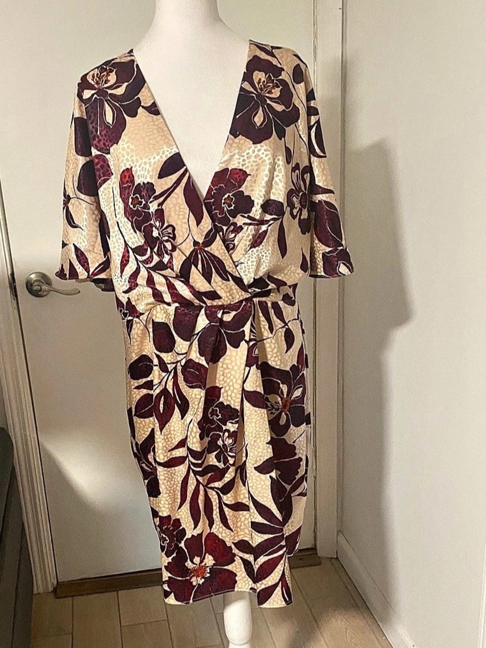 London Times Floral Midi Dress in Brown & Beige Size 16 Like New